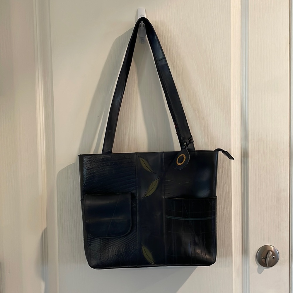 Global Exchange Recycled Tire Tote Fair Trade Black Green Bag